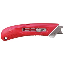 Pacific Handy Cutter S4L Safety Cutter, Retractable Utility Knife with an Ergonomical Design, Bladeless Tape Splitter, Steel Guard for Safety and Damage Protection, for Warehouse and In-Store Cutting , Red