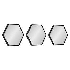 Kate and Laurel Rhodes Modern Hexagon Wall Mirror Set, 3 Pieces Black, Chic Geometric Mirror for Wall