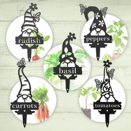 RealSteel 5 Pack Gnome Garden Labels – Vegetable & Plant Markers for Outdoor Plants, Herb & Flower Gardens – Weatherproof Metal Garden Décor