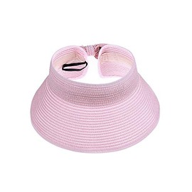 Kids Summer Roll Up Sun Visor Hat Wide Brim Straw Beach Hat Cap Sun Hats with Bow for Girls(Pink)