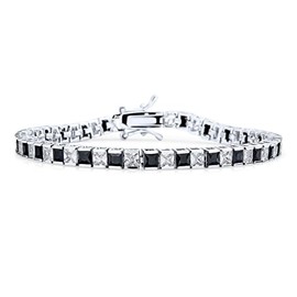 Bling Jewelry Classic Black & White Alternating Sparkling Simulated Gemstone 20CT Square Princess Cut Cubic Zirconia AAA CZ Tennis Bracelet for Women Girlfriend Silver Plated 7 Inch