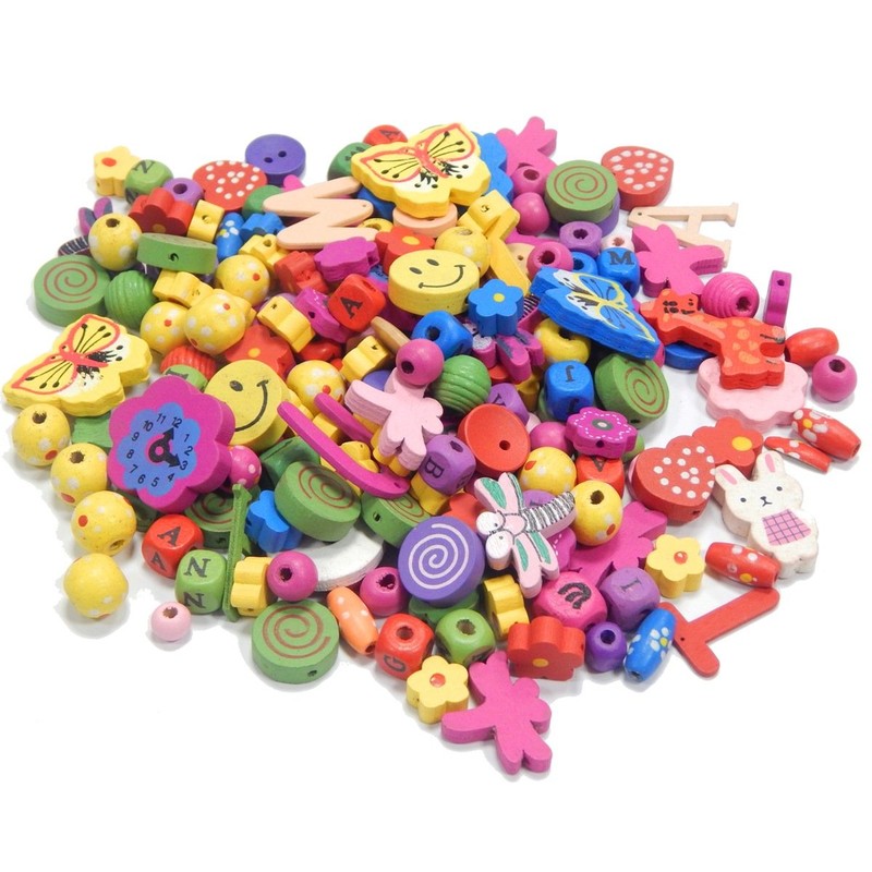 85 Pieces Wooden Beads Set, Mixed Motifs and Colours, Bead