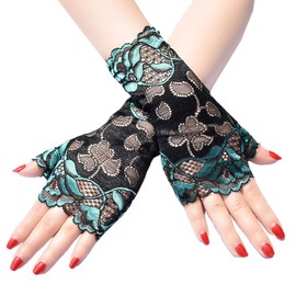AXTZWKL Women Summer Thin Sunscreen Fingerless Gloves, Hollow Jacquard Floral Lace Contrast Color Dance for Wedding Party