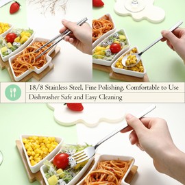 DEVICO Travel Utensils with Case Cute, Reusable Silverware for Lunch, Portable Cutlery Set, 18/8 Stainless Steel Fork Spoon Chopsticks in Cartoon Case, Dishwasher Safe (White)