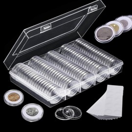 Bakiauli Pack of 100 Coin Capsules, Transparent Coin Storage with Acrylic Coin Box for Coins, Commemorative Coins