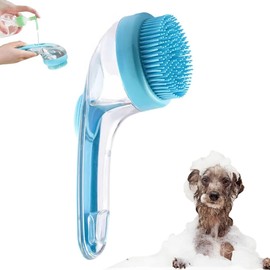 Dog Bath Brush, 2 in 1 Pet Bath Brush Soft Dog Scrubber for Bath with Built-in Shampoo Dispenser for Long Short Haired Dogs Cats Shower