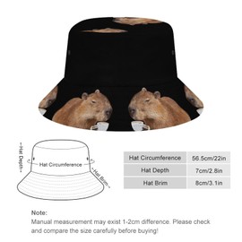 Mercuryelf Capybara Bucket Hat Gifts for Men Women, Unisex Packable Sun Cap, Fashion Black Fisherman Hat Summer Outdoor