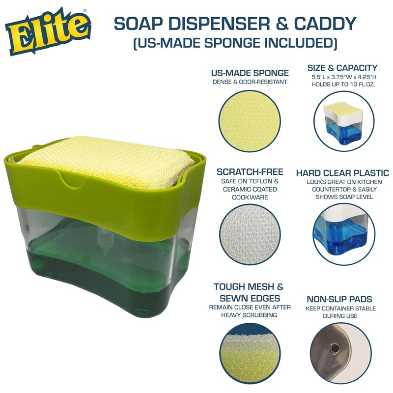 Elite Buddy Dish Soap Dispenser and Sponge Holder for Kitchen