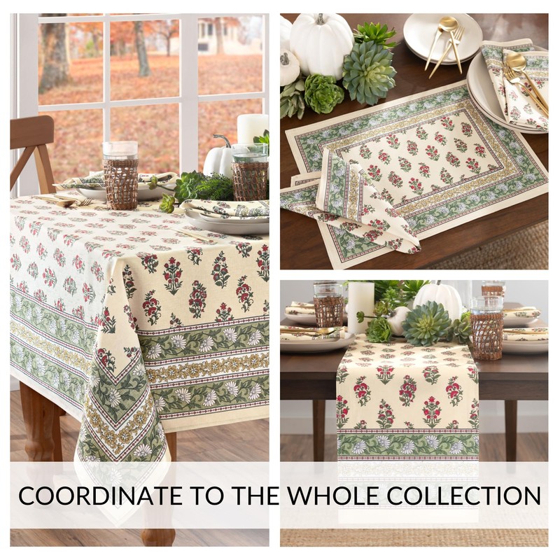 Elrene Home Fashions Nomad Harvest Block Print Fall/Thanksgiving Oval Tablecloth,