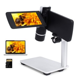 LINKMICRO LM203 Handheld LCD Digital Microscope with Metal Stand, 4 inch 200X Portable USB Digital Microscope Kit for Adults and Kids, 8 LED, Compatible Windows Mac 32G SD Card