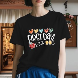 TUPOSU First Day of School Shirts for Women Back to School Tshirts Teacher Life Tee Tops Black