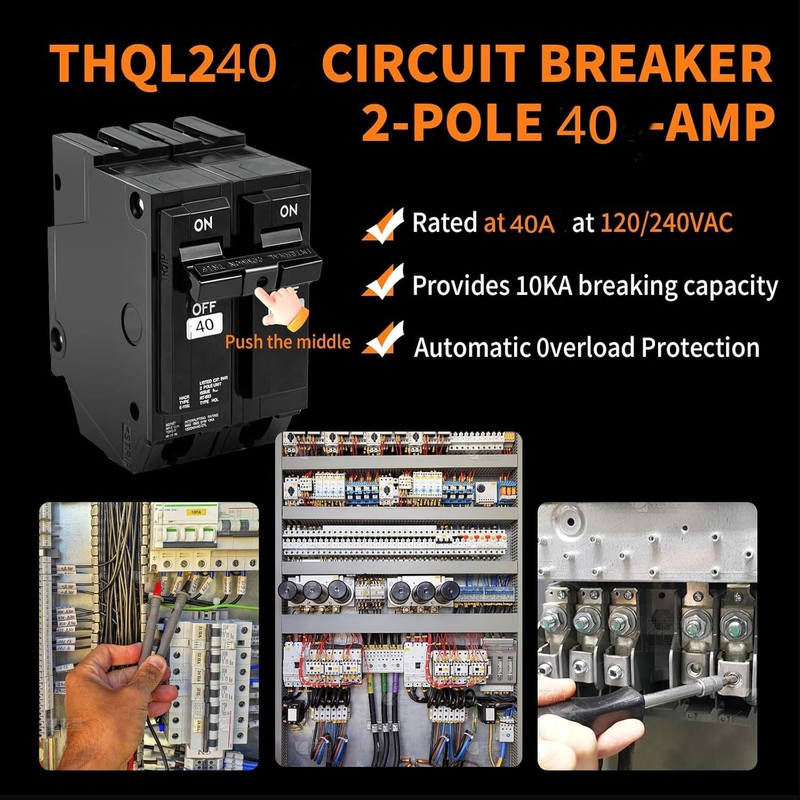 THQL1240 40Amp 2-Pole Circuit Breaker, Plug-in Mount, Thermal Magnetic Protection,