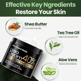 Urea Cream 40 Percent for Feet - Foot Cream for Dry Cracked Heels, 2% Salicylic Acid for Callus Remover, Maximum Strength Repair Skin, Soft & Smooth 40% Urea Lotion Moisturizer Elbows Hands Knees