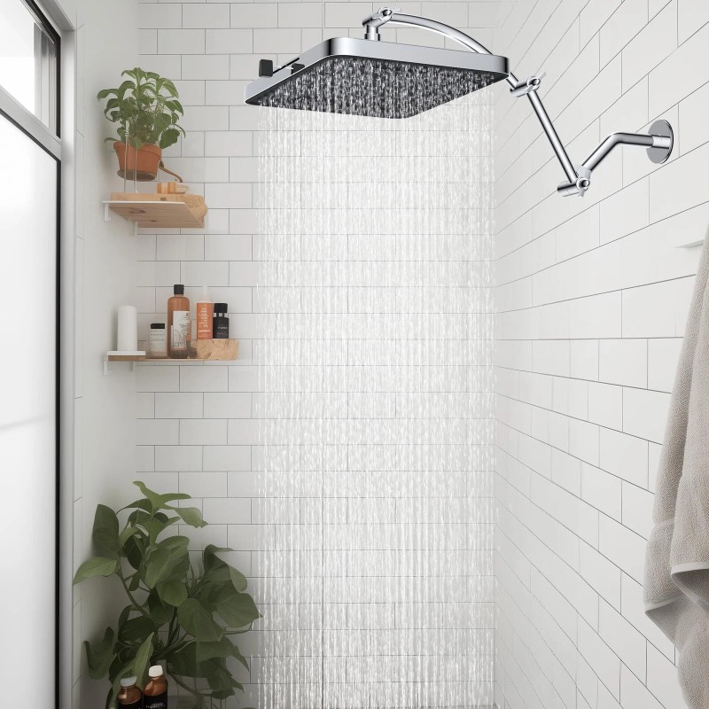 Hibbent High Pressure Adjustable 13” Square Shower Head,Rainfall 5 Spray