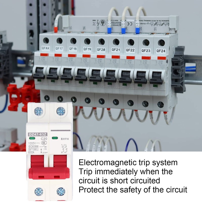 DC Circuit Breaker, DC Isolator Switch DZ47-63Z-2P 1000V 20A for