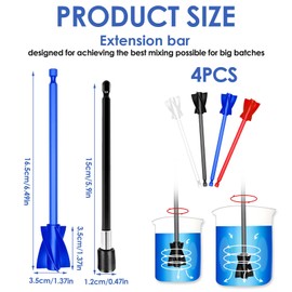 FunWorth Pack of 4 Paint Stirrers with Extension Rod, Paint Mixer, Epoxy Resin Stirrer for 1/4 Drill, Reusable Paint Mixer for Epoxy Resin, Paint, Pigments, Ceramic Glaze