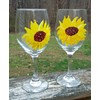 Yellow Sunflower Hand Painted Wine Glasses Set of 2 Fall