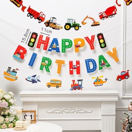 YBGGJO Birthday Decoration Happy Birthday Banner Set Vehicles Car Garland Birthday Decoration Party Supplies Interior Photo Background (Set A)