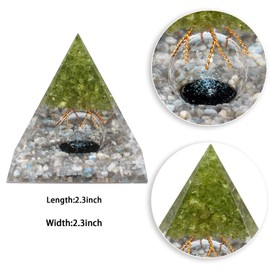 KYEYGWO Labradorite Positive Energy Pyramid Gemstone with Crystal Ball, Stone Tree of Life Pyramid Healing Crystal Pyramid Desktop Ornament for Home Decor Meditation Lucky Charm