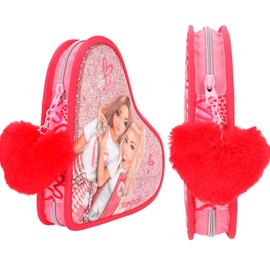 Depesche 12260 TOPModel One Love Filled Heart Pencil Case in Red with Model Motif and Glitter, Pencil Case with Coloured Pencils, Scissors, Ruler and Much More, Pink