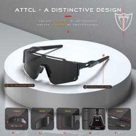 ATTCL Luxury Cycling Sunglasses for Men Women Sports Glasses,UV 400 Protection for Cycling, Skiing, Driving (550A-Black/not mirrored)