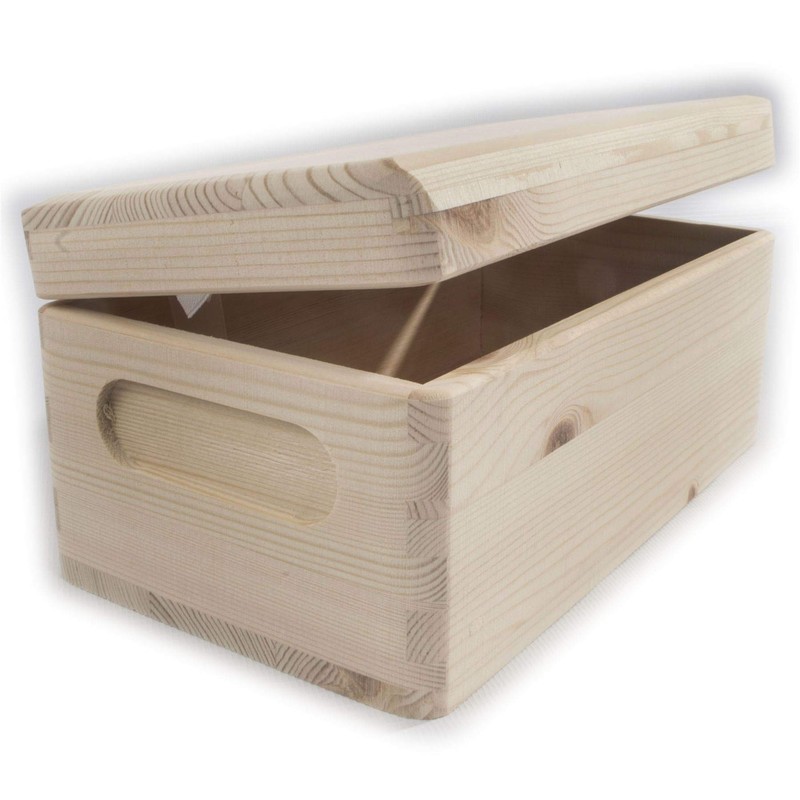 Wooden Chest Box with Lid & Etched Handles 21 x