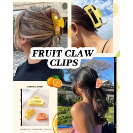 HAIMEIKANG 3 PCs Fruit Hair Claw Clips for Women - Non Slip Strong Hold Cute Non-slip Stylish Accessories for Thick Thin Hair (Orange Hair Clips)