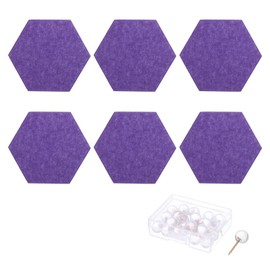 Rebower Felt Bulletin Board Sound Proofing Self Adhesive Hexagon Wall Panels (with Push Pins), [for Home Office Room] - 12 Inch x 10 Inch/Purple / 6 Pcs