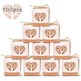 Auped Pack of 100 Tree Shaped Boxes for Favours, Christening, Wedding, Party, Birthday, Christmas, Birth Celebration and Crafts, Christening Candy Set with Rope (100 Pieces)