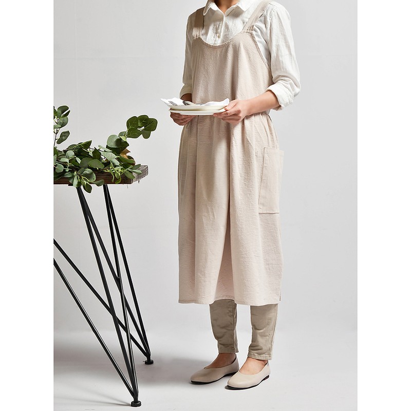 Women Kitchen Cooking Apron with 2 Front Pockets Cotton Linen