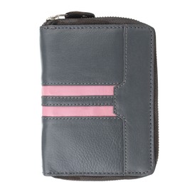 STARHIDE Designer Stripped Ladies Purse Wallet RFID Blocking Real Top Grain Leather Full Zip Around Bifold Wallets for Women with Coin Pocket, Id Cardholder 5600 (Grey/Pink)