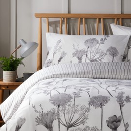 Olivia Rocco Easy Care Printed Duvet Cover Set 100% Polyester Breathable Stylish Comforter Reversible Quilted Bedding Bed Sets With Pillowcases MEADOW DUVET SET, GREY DOUBLE