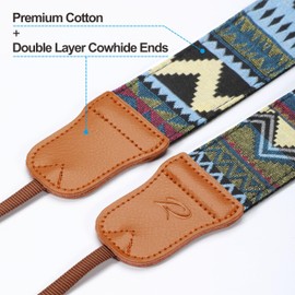 Padwa Lifestyle Camera Strap - 2" Wide Cowhide Head Cotton Camera Straps for Photographers,Vintage Universal Neck & Shoulder Camera Straps for All DSLR（Cool Ethnic Style Green）