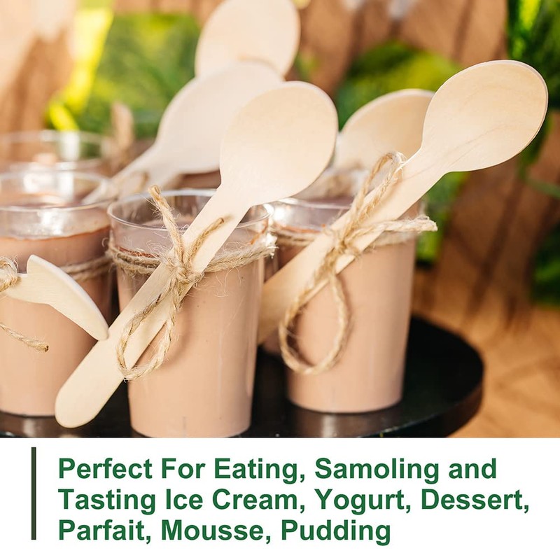 LotFancy Disposable Wooden Spoons, 100Pcs 6.25 inch Wood Cutlery Spoons,