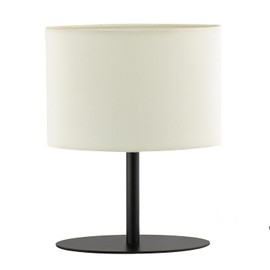 Modern Designer Oval Table Lamp in Matte Black Metal with Off-White Cotton Fabric Shade | 1 x E14 7w Maximum | 25cm Height by Happy Homewares