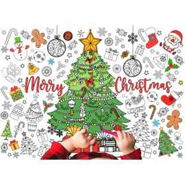 Whaline Merry Christmas Giant Coloring Poster 31.4 x 43.3 Inch Decorative Xmas Tree DIY Drawing Blank Doodle Art Banner for Classroom Home School Crafts