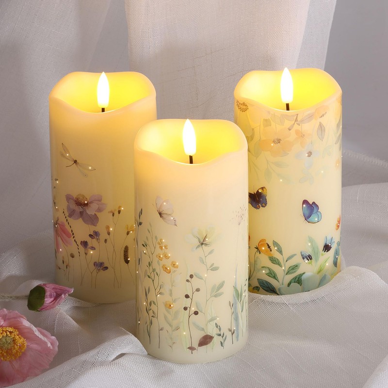 Eywamage Fiber Optic Flameless Pillar Candles with Remote Set of