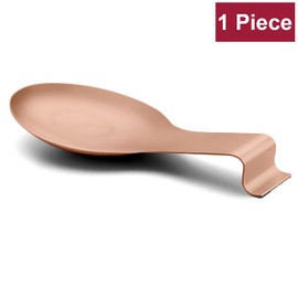 Spoon Rest Set of 2, E-far Stainless Steel Rose Gold Spoon Ladle Holder, Metal Copper Spatula Rest for Kitchen Stove Top, Large Size & Dishwasher Safe