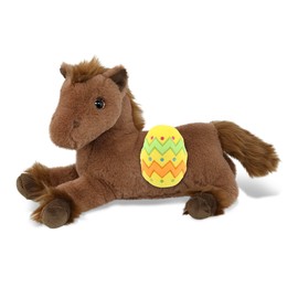 DolliBu Fancy Laying Brown Horse with Yellow Easter Egg Plush and Name Personalization - Cute Stuffed Animals for Easter Basket, Easter Egg Stuffed Animal Spring Toys for Girls, Boy, Baby - 10 Inches