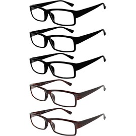 OWL 5 Pack Reading Glasses, UV Protected Spring Hinge Reading Eyeglasses for Women & Men, Dark Elegant Readers for Men Women