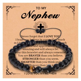 GLLBTPT Cross Bracelet for Son/Grandson/Dad/Nephew/Boyfriend/Godfather Gifts,Baptism Cross Bracelet Gift for Men Teen Boys (Nephew)