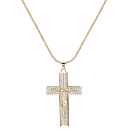 Jovialpixie 14K Gold CZ Gems Oversized Jesus Crucifix Cross Pendant Women Necklace (Box Included) Inspirational Christian Jewelry for her (Baptism, Christmas, Confirmation)