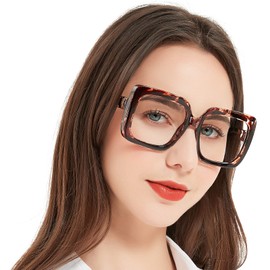 MARE AZZURO Oversized Reading Glasses Women Trendy Square Readers 100 125 150 175 200 225 250 275 300 350 400 500 600 (Tortoise, 2.25)