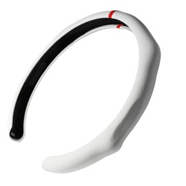 Quick Install Sporty White Perforated Nappa Leather Steering Wheel Cover with Red Top Stripe for Car SUV Pickup White Trim