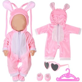 Pink Baby Doll Clothing with Hhanger,Sunglasses and Socks,Born Baby Doll Clothes Outfits, Doll Clothes Onesie for 13-18 Inch Doll,Gift for Boy and Girl (No Doll)