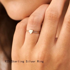 Memorjew Initial Rings for Girls Women, 925 Sterling Silver Dainty Letter E Initial Heart Stacking Ring Gold Rings for Women Teen Girls Kids Jewelry Gifts, Mother's Valentines Day Girlfriend Gifts