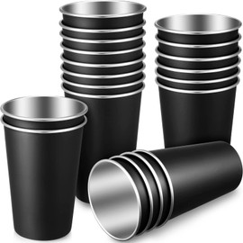 Mimorou 20 Pack Stainless Steel Pint Cups Metal Cups Unbreakable Drinking Water Tumblers Stackable Tumbler for Adults Bar Home Restaurant Travel Picnic Camping Outdoor (Black,16 oz)