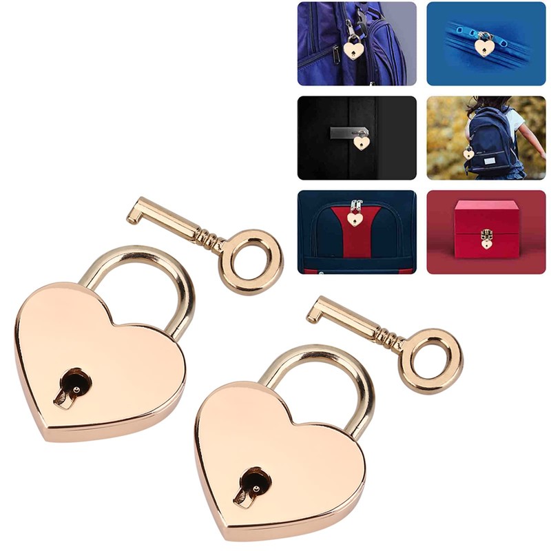 Heart Shaped Padlock with Skeleton Key, 2 Sets, Metal Lock