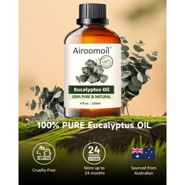 Airoomoil Pure Eucalyptus Essential Oil, 100% Natural Eucalyptus Essential Oil, Premium Grade Essential Oils for Diffusers for Home, Skin, Care Massage, Soap Making, Aromatherapy, 4 Fl Oz | 120ml
