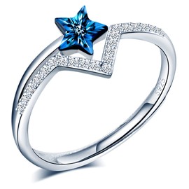 CPSLOVE Women's / Girls' Rings, 925 Silver Rings, Blue Crystal Star Rings, Inlaid Zircon, Open Rings, Adjustable Size, Wedding Ring, Engagement Ring, Suitable Finger Circumference: 49-57 mm, Crystal,